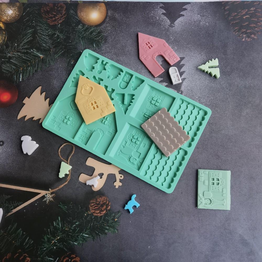 Кирпичный Рождественский деревянный дом шоколадная силиконовая форма вставка кусок свеча помадка печенье форма