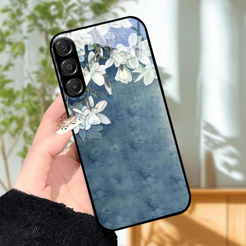 Для Samsung A25 A26 Милый чехол A35 A36 A55 A56 5G Закаленное стекло Чехол для телефона Для Galaxy A15 4G 5G Жесткий ПК Стекло Защитный Fundas
