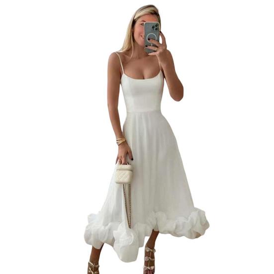 Женское платье-комбинация на тонких бретельках, облегающее однотонное вечернее платье трапециевидной формы с открытой спиной и без рукавов