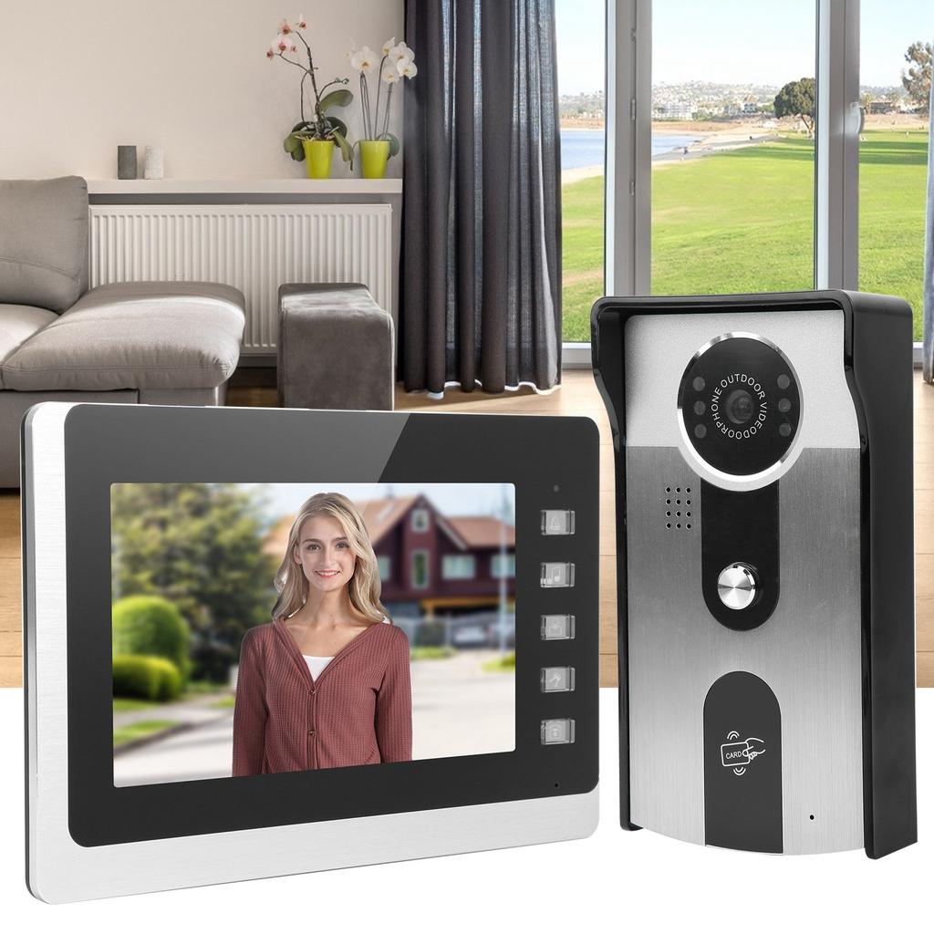 Видеозвонок с ЖК-дисплеем 7 дюймов, проводной, с двусторонней радиосвязью, ночным видением, TFT-дисплеем, удостоверением личности, водонепроницаемостью 100?Вилка 240VUS