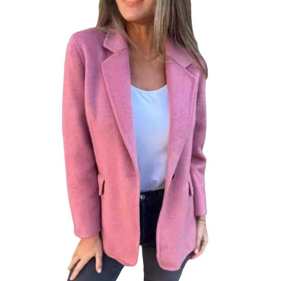 Зимнее женское пальто с застежкой на одну пуговицу, длинные рукава, однотонный отложной воротник, свободная средняя длина, теплая куртка для шопинга и поездок на работу