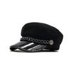 Gold Chain Iron Buckle Big Brim Military Hat Fashion Couple Versatile Black Cap Personality Thin Internet Celebrity Hat