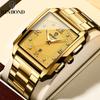 Top Luxury Golden Men Watches Square Quartz Stainless Steel Waterproof Sports Automatic Date Business Men Watches