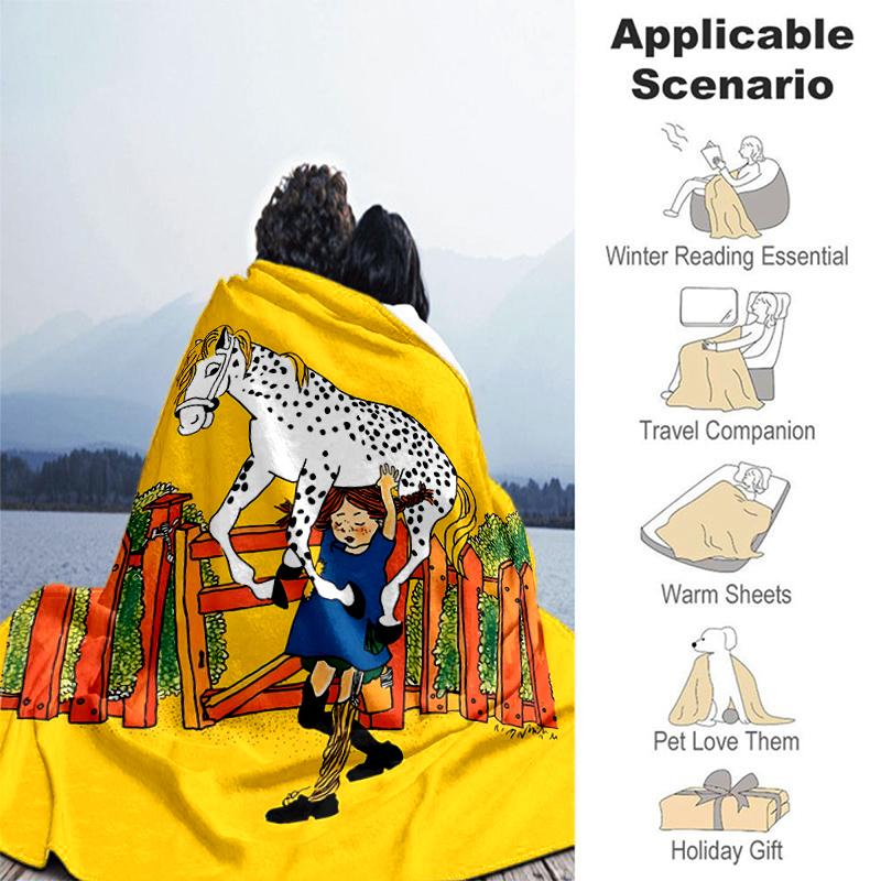 1pc Blanket Pippi Longstocking Print Design, Lightweight Blanket for Sofa, Bed- Soft &Warm, Gift for All Seasons like Christmas, Halloween