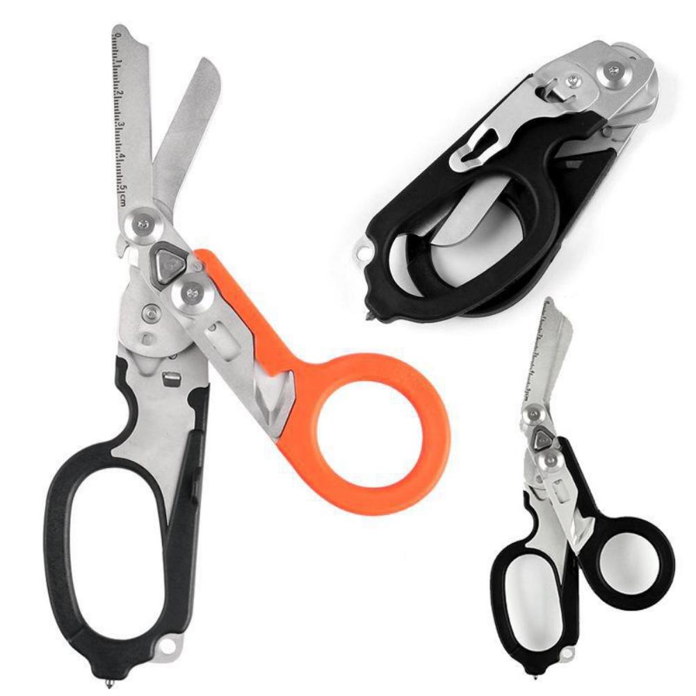 Multi Functional Scissors First Aid Expert Tactical Folding Scissors Outdoor Survival Tool Combination Broken Window Cutting Rope Emergency Retraction