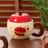Мультяшная кружка-яблоко с крышкой и ложкой, креативная, с индивидуальностью, кофейная чашка, керамическая, для пары, чашка для воды, сувенир, канун Рождества
