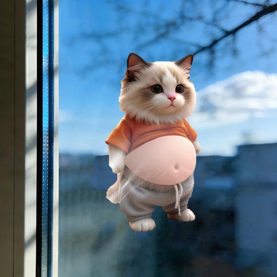 2 шт. 3D Наклейка на живот Кошка Противоударная Наклейка для снятия тревоги и стресса Эластичная Наклейка с мультяшным котенком на живот Силиконовый бампер-наклейка Животное на живот