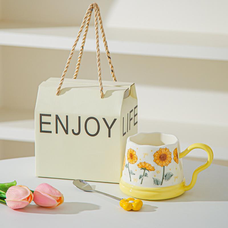 Souvenir Gifts Pastoral Style Single Cup Sunflower Ceramic Cup Household Set Mug Tulip Cup