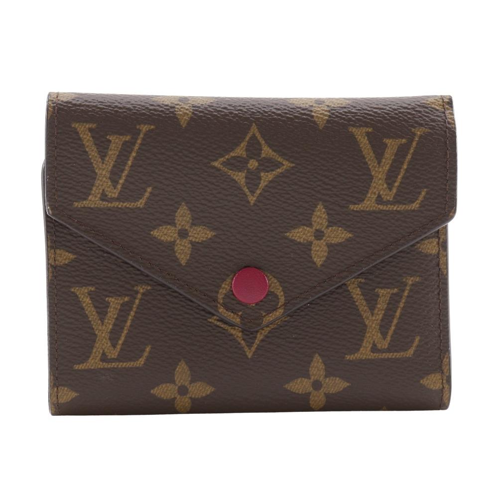 Louis Vuitton Portefeiulle Victorine Tri-fold Wallet M41938 Fuchsia Monogram Fuchsia Wine-red Monogram Canvas Women Used