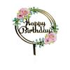 Birthday Cake Topper Acrylic Birthday Cupcake Decoration with Flower Pattern Gold Cake Topper with Letters