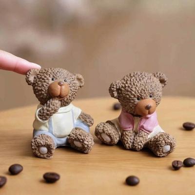 2 шт. Мультяшная пара медведей, фигурка из смолы, ручная работа, сидящая и стоящая статуэтка медведя, винтажная скульптура животного, настольное украшение для дома, офиса