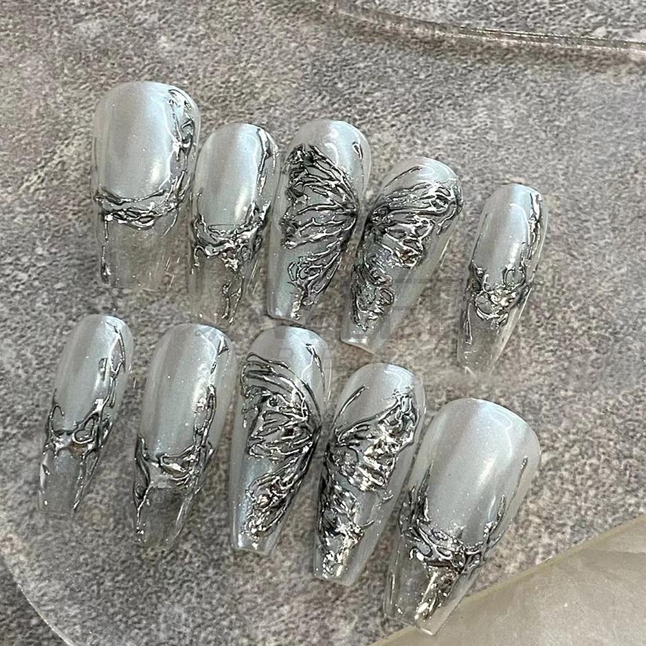 1 шт., металлические, серебристые, черные наклейки для ногтей, 3D темный стиль, очаровательный слайдер, чернила, бабочка, луна, сердце, замок, меч, фольга, маникюрные насадки, декор