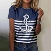 Summer Women T Shirt 3d Print Boat Anchor Print Fashion O Neck Short Sleeve Tees Tops Pullover Women's Casual Loose T-Shirt Y2k Clothing EMA
