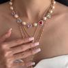 Necklace Set Love Pearl Necklace Silver Rhinestone Necklace Cross Pendant Necklace  Decoration