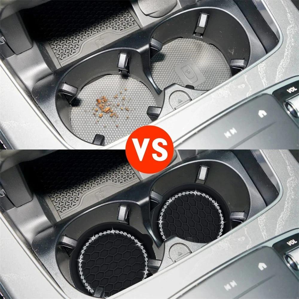 New Non-slip Water Cup Pad Car Coaster Diamond Rhinestone Bling Decoration Anti-skid Rubber Cup Bottle Mat Interior Accessories