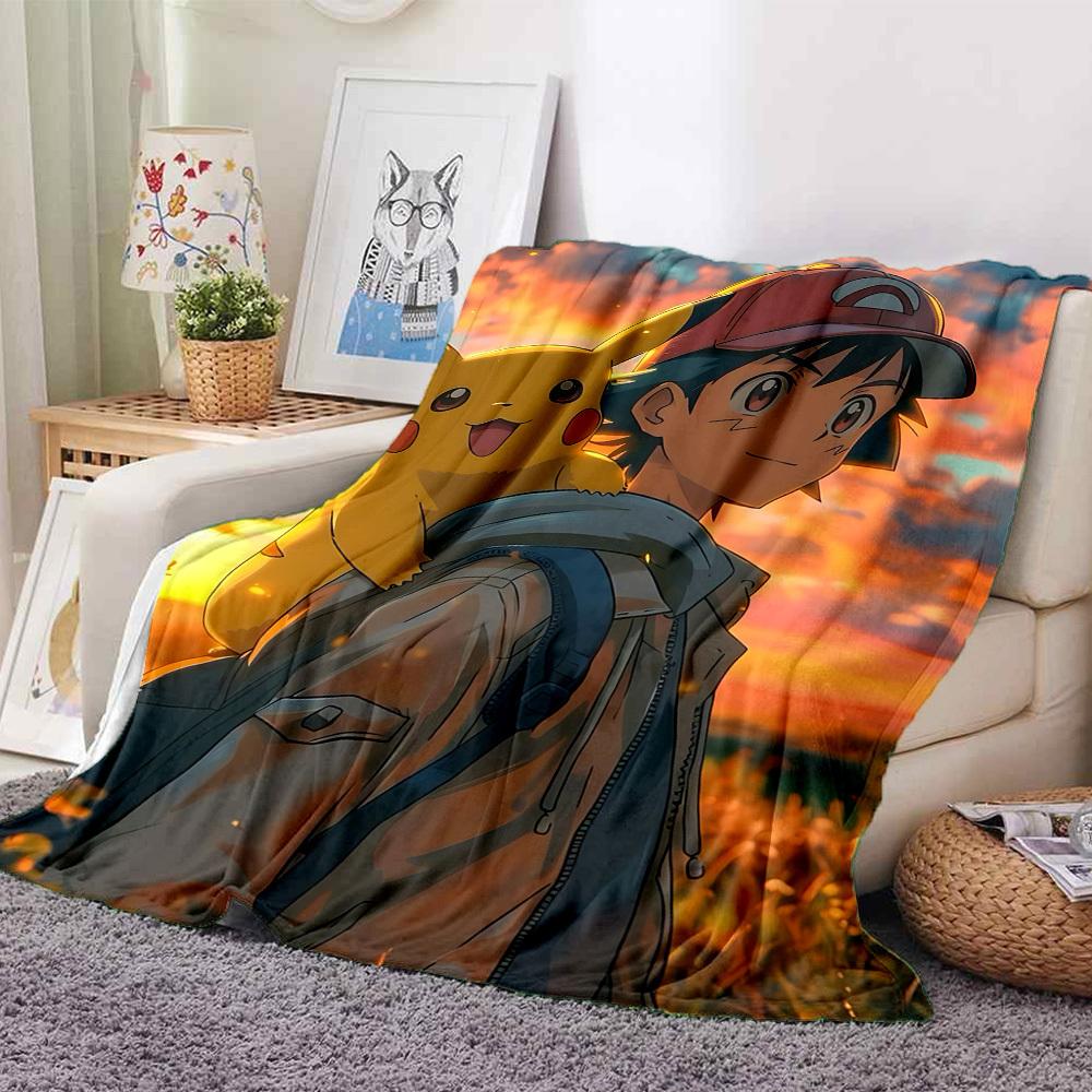 1pc Pokémon Trainer Pikachu Flannel Blanket, Soft Skin Friendly with Digital Printing, Various Sizes Available for Family, Friends, Birthday