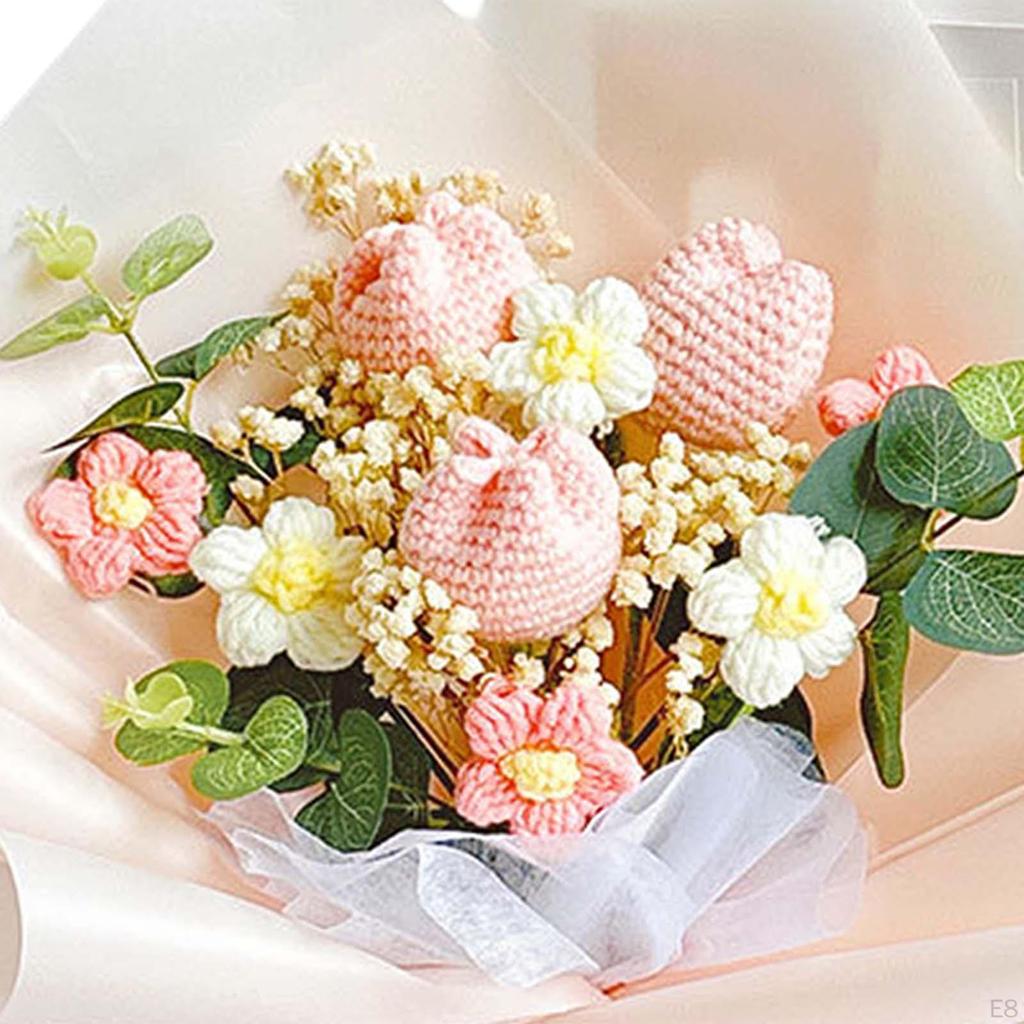 Completed Crochet Flowers Bouquet Artificial Knitting Daisy Elegant for Mother Day,