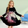 Girl Casual 3D Print Pink Butterfly Unicorn Round Neck Long Sleeve Dress Kid Princess Dress