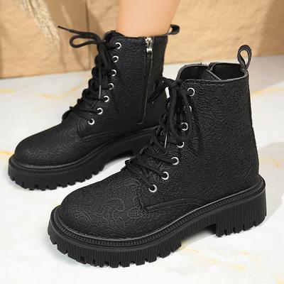 Модные женские короткие ботинки на толстой подошве с цветочным рисунком, модные женские ботильоны на платформе со шнуровкой, женские ботильоны из искусственной кожи на молнии сбоку, 2025