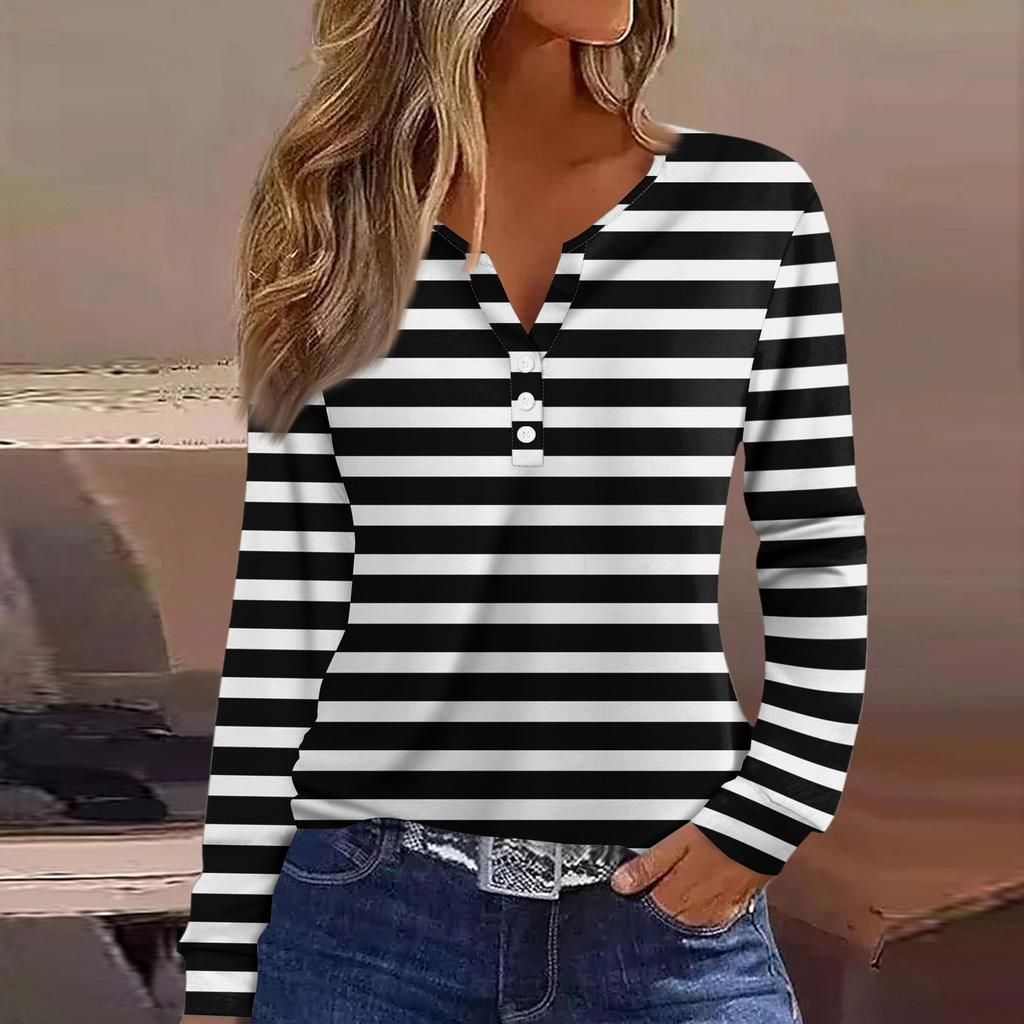Women's T Shirt Tee Button Long Sleeve Daily Weekend Fashion Basic V- Neck Regular Top