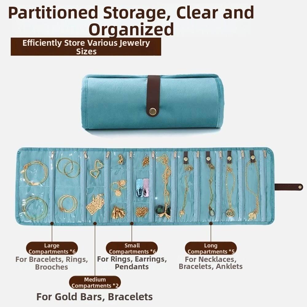 Multi-pocket Flannel Jewelry Organizer PVC Transparent Rolled Jewelry Storage Bag Anti-splash Water Anti-lost