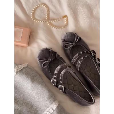 Версия из овчины~ бархатные балетки Мэри Джейн на плоской подошве женские с двойной пряжкой и бантом ретро одинарные туфли