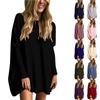 Women's Casual Fashion Solid Color Long Sleeve O-Neck Pullover Medium Length Top