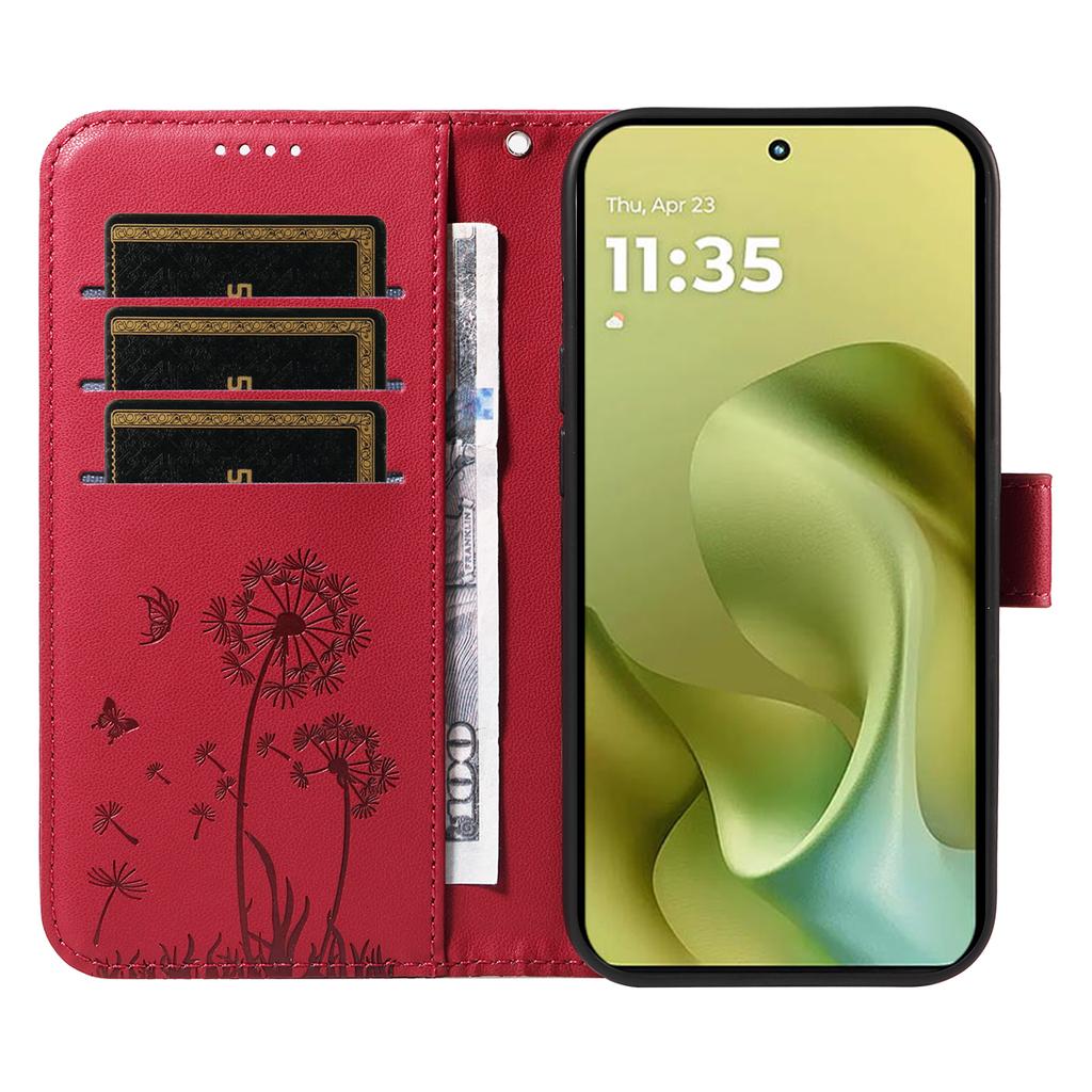 For Motorola Moto G86 5G/G86 Power 5G Leather Wallet Case with Strap Dandelion Imprint Phone Stand Cover