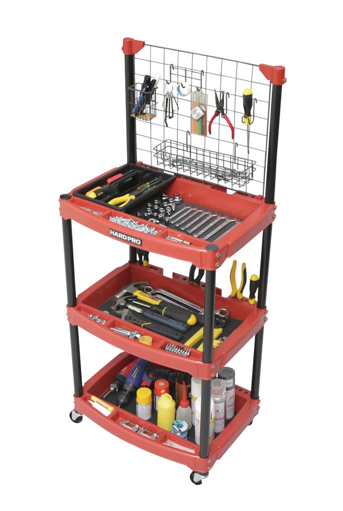 Iris Ohyama Tool Wagon Hard with Mesh Panel Red HDW-3M