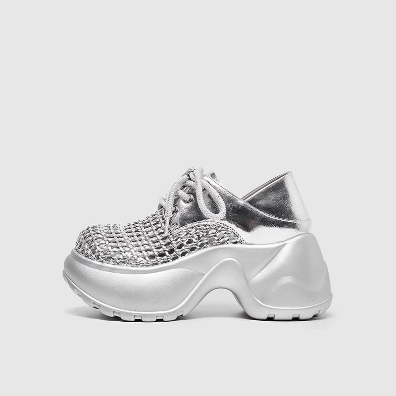 Модная универсальная обувь «папины кроссовки» 2 в 1 для женщин 2025 Новые летние туфли на платформе, с вырезами, дышащие, серебристые, повседневные