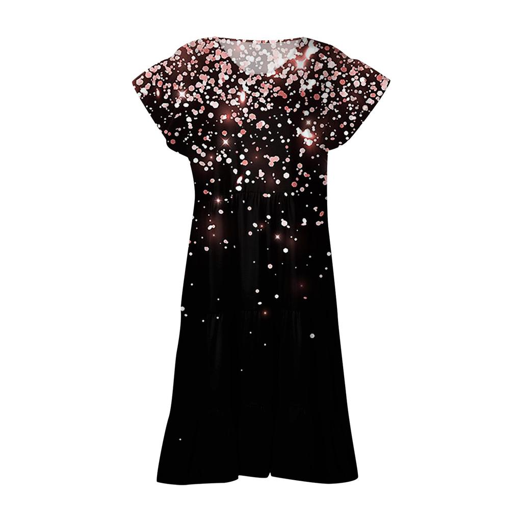 Летнее пляжное платье для женщин, большие размеры, свободная туника с v-образным вырезом, рюшами и короткими рукавами, удобное платье трапециевидной формы с большим подолом