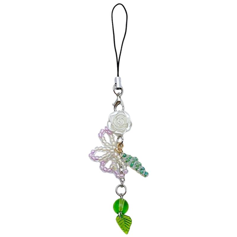 Handmade Floral Charm Lanyard Fashionable Beaded Floral Phone Chain with Unique Handmade Charm Keychain Charm Accessory