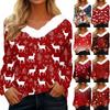 Женская футболка с рождественским принтом, вечерние рубашки с длинным рукавом, рождественский флисовый воротник, топ с v-образным вырезом