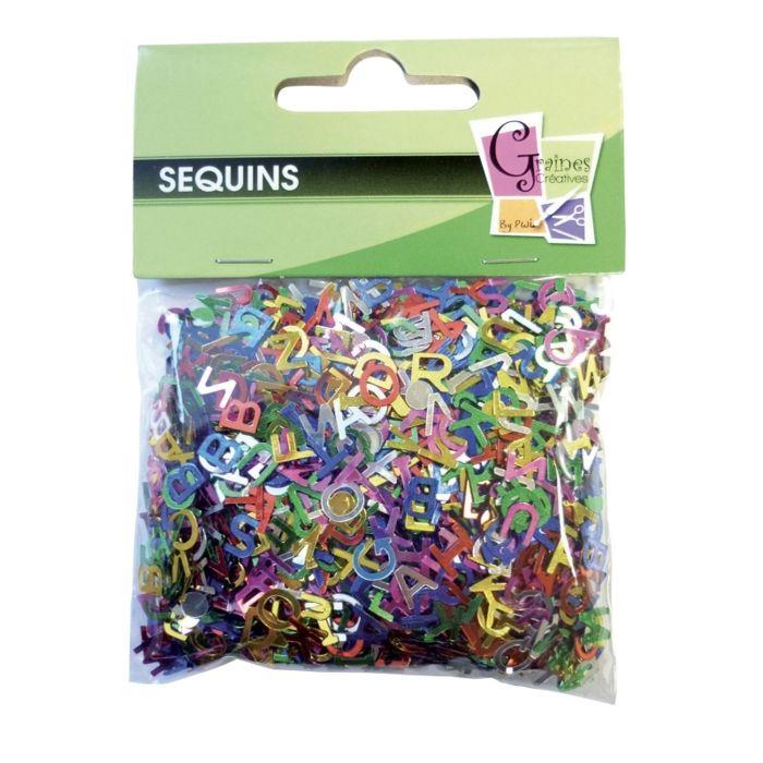 Graine Créative - Paillettes sequin alphabet coloris assortis 15gr