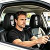 2Pcs Black Car Headrest Cover Scary Face Printing Car Headrest Protector Car Seat Cover  Halloween