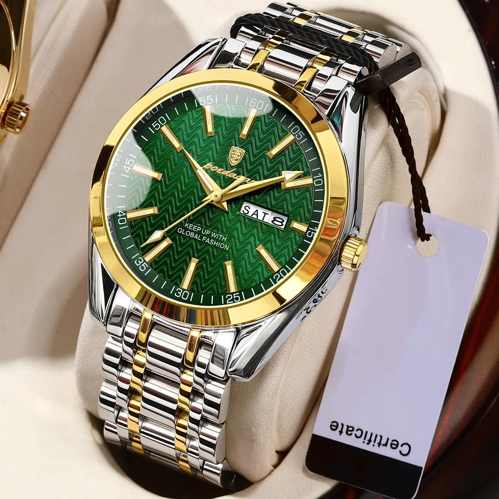 Men's Waterproof Luminous Dual Calendar Watch, Fashionable Quartz Watch Weekly Calendar Display Festival Gift Men's Exquisite Gift Watch