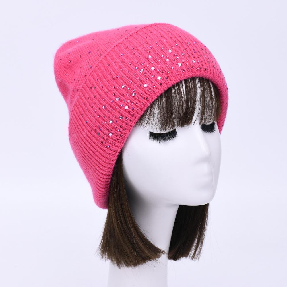 Solid color rabbit velvet double-layer thermal wool hat knitted hat autumn and winter windproof ear protection striped hat