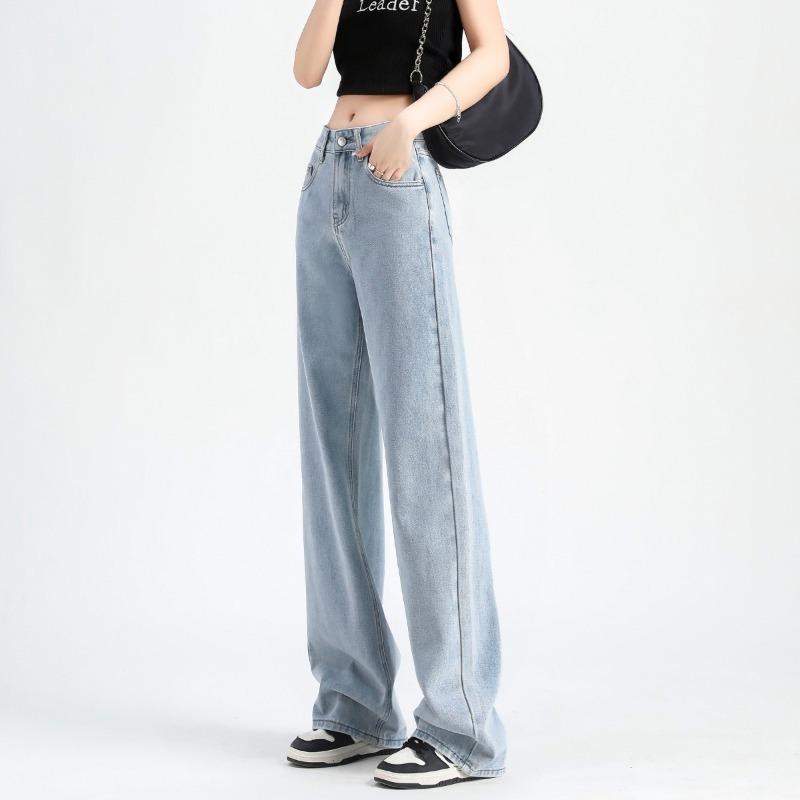 Light Blue Wide Leg Jeans Women Spring Summer Thin Loose High Waist Flowy Straight Long Pants