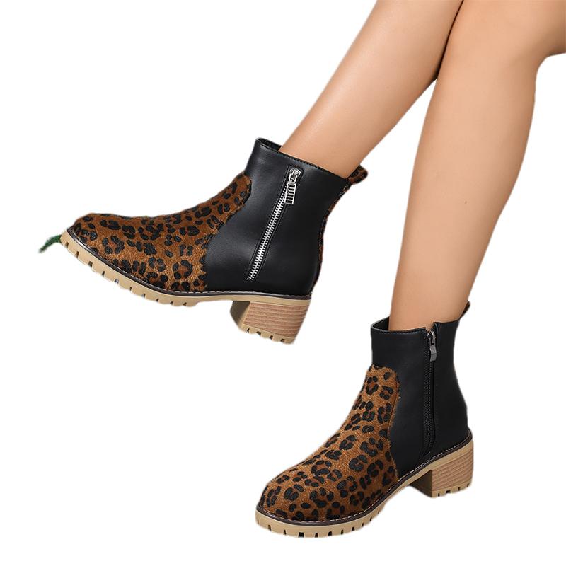 Leopard Ankle Women Chelsea Boots Suede Mid Heels Shoes Winter Designer 2024 New Fashion Trend Walking Goth Mujer Zapatillas