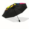 1pc Love You Sticker Automatic Folding Umbrella - 8-Rib Iron Frame, Windproof, Portable Sunshade with Plastic Handle for Travel & Outdoor Ac