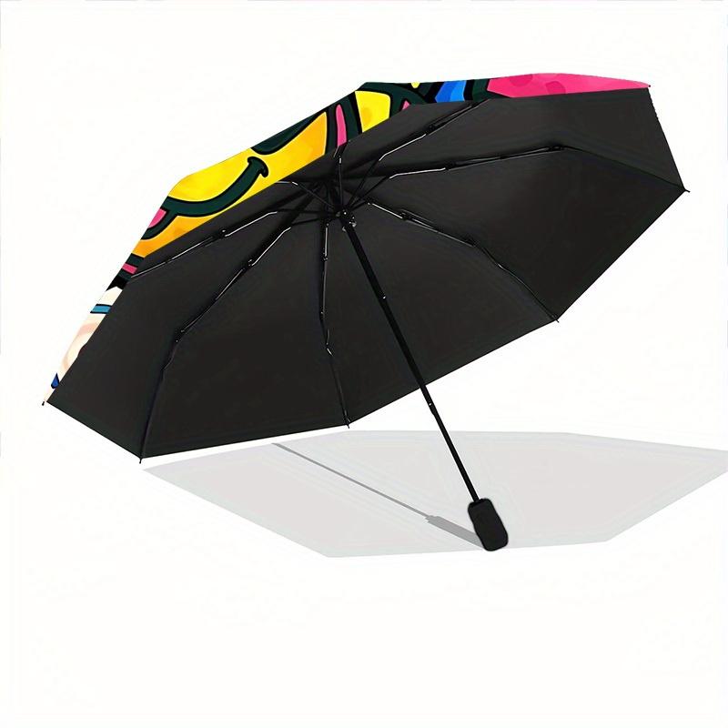 1pc Love You Sticker Automatic Folding Umbrella - 8-Rib Iron Frame, Windproof, Portable Sunshade with Plastic Handle for Travel & Outdoor Ac