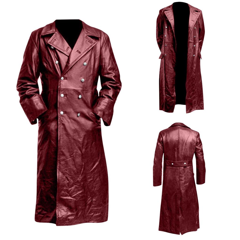 Мужская куртка в стиле ретро средневековья в стиле панк на Хэллоуин, однотонная однотонная кожаная куртка из искусственной кожи средней длины