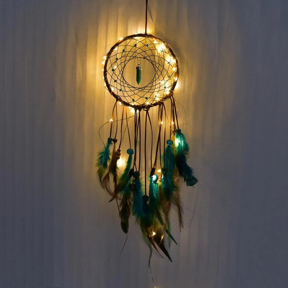 Unicorn Feather Dream Catcher Wind Chimes Big Dreamcatcher for Home Decoration LED Night Light