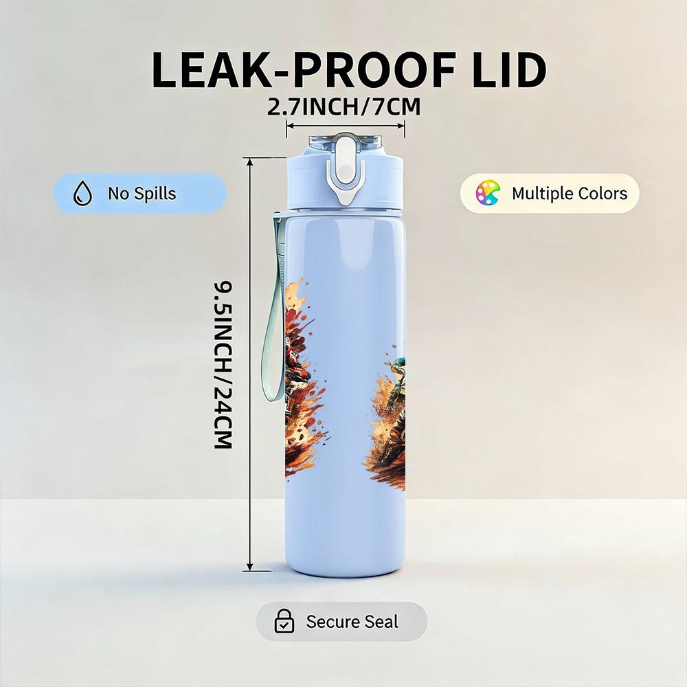 1PC Burning Flame Texture Abstract 750ml Color Plastic Sports Water Bottle Leakproof Flip Straw Lid Suitable for Sports Office Home Use