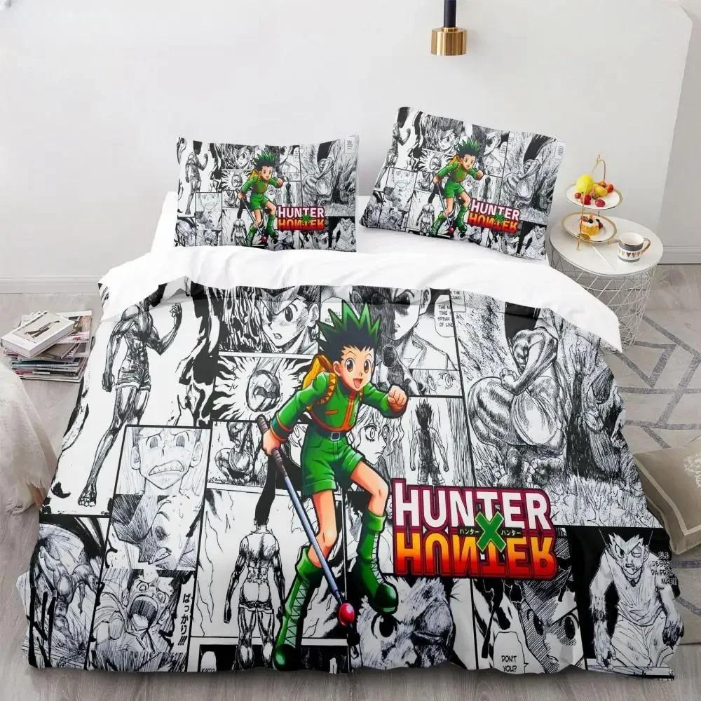 Комплект пододеяльника с 3D-принтом Аниме Hunter X Hunter Комплект постельного белья Японское Аниме Полуторный Двуспальный Кинг Покрывало Наволочки Домашний Текстиль