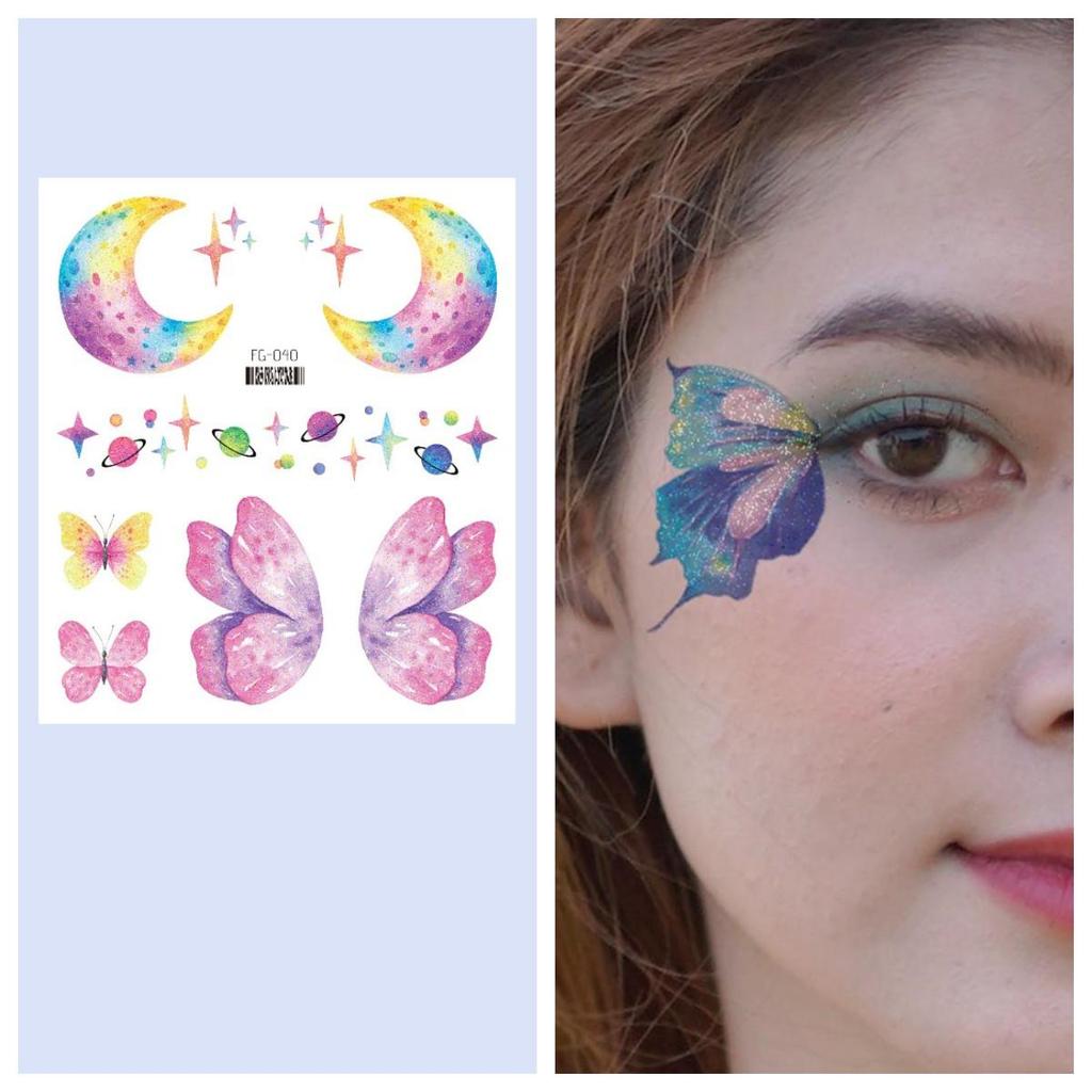 12/1 Sheets Gradient Glitter Temporary Butterfly Facial Tattoos Costume Party Face Tattoos For Women/Girls Waterproof But Easy Remove Tattoos