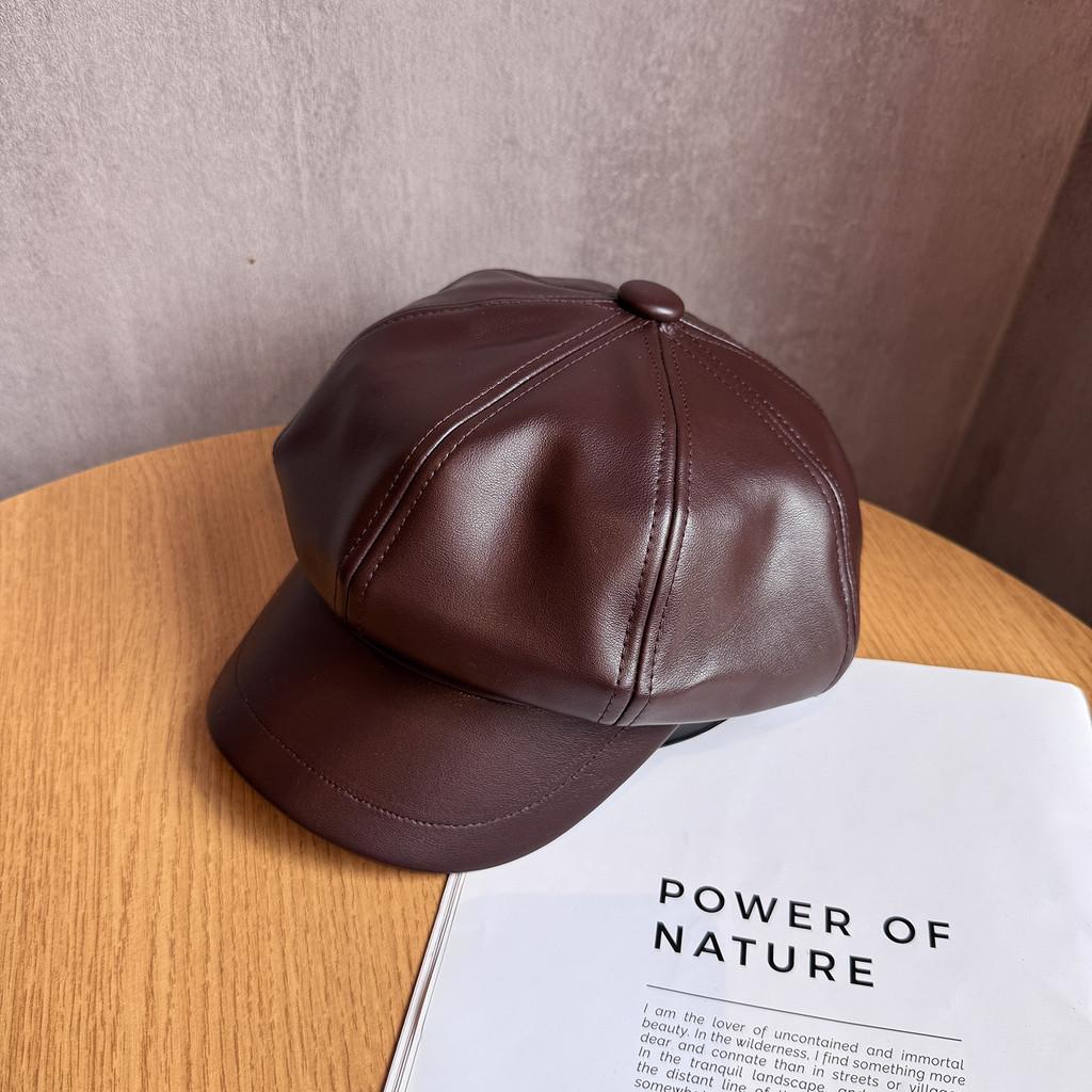 Восьмиугольная шляпа из искусственной кожи для женщин с защитой от солнца, шикарный зимний модный аксессуар