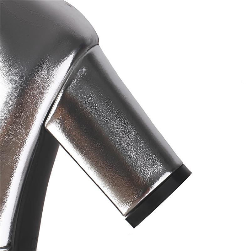 Женские сапоги на высоком каблуке осень и зима новые золотые простые темпераментные толстые каблуки большие размеры средние сапоги