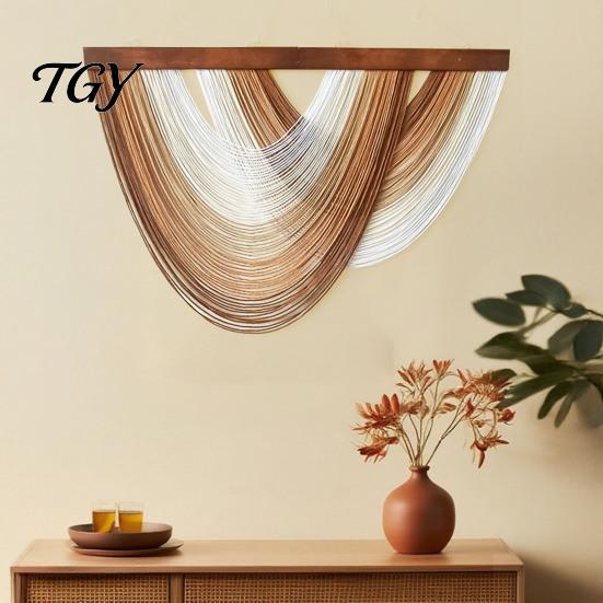 Bohemian Living Room Decoration Boho Wall Hanging Tapestry, Handwoven Cotton Rope Tapestry with Wood Rod, Decor Minimalist Gradient for Bedroom