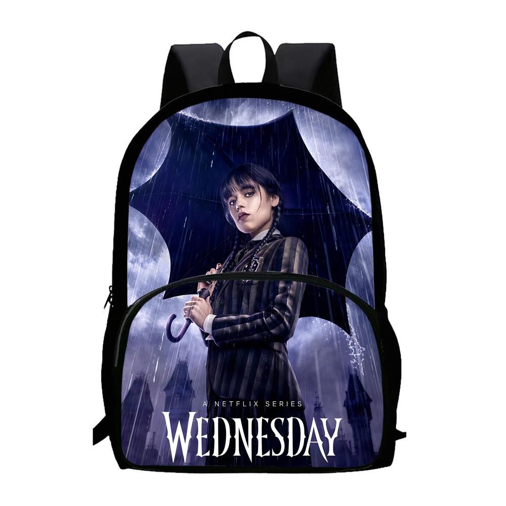 Wednesday Addams Print Backpack With Large Capacity Oxford Fabric School Bag For Teens